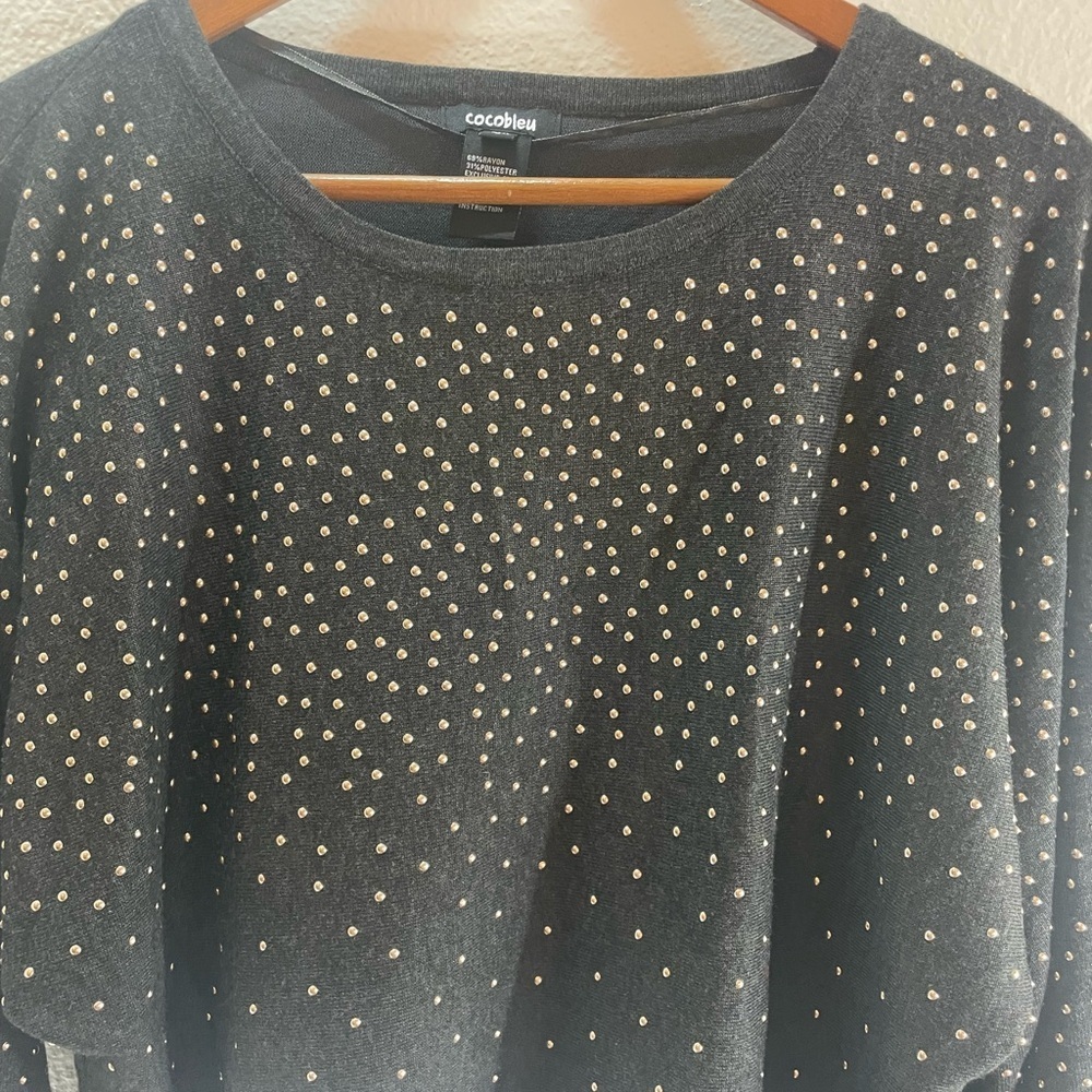 Cocobleu Gold Studded Long Sleeve Pullover Sweater Size L